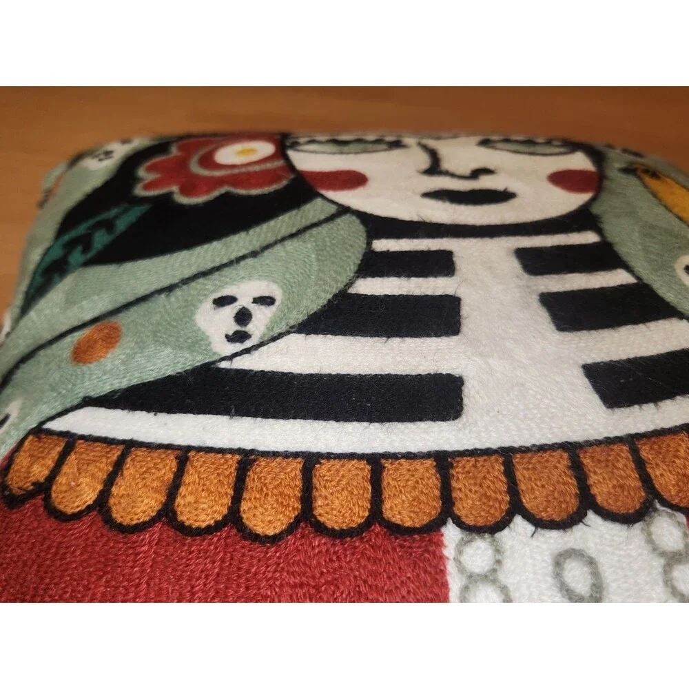 Pair Of Día de Muertos Embroidered Pillow Covers Frida Kahlo Pillows Set Of 2